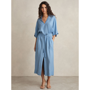 REISS CECILIA Shirred Waist Midi Shirt Dress